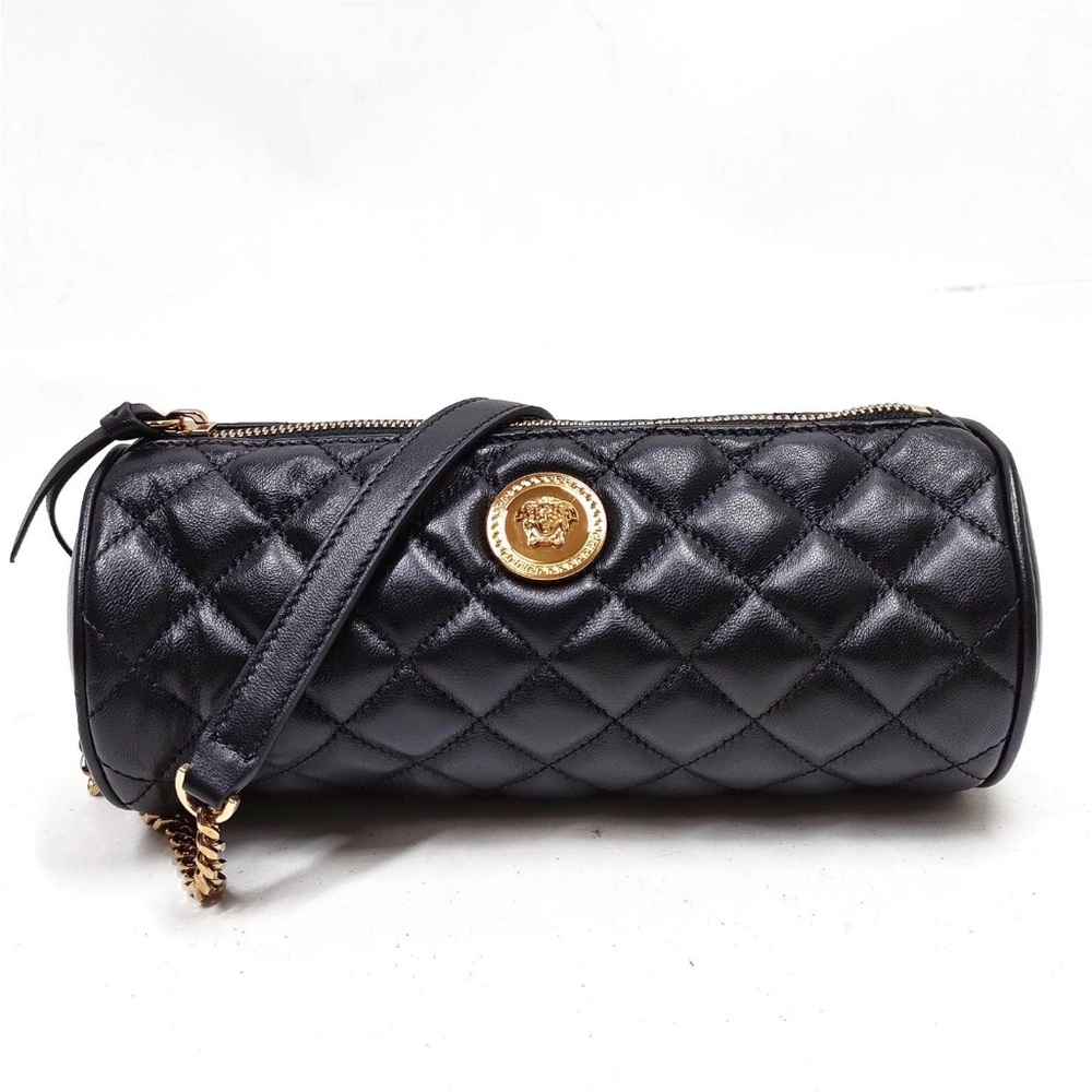 Versace small Black Quilted Leather Bag with Gold Accents like new